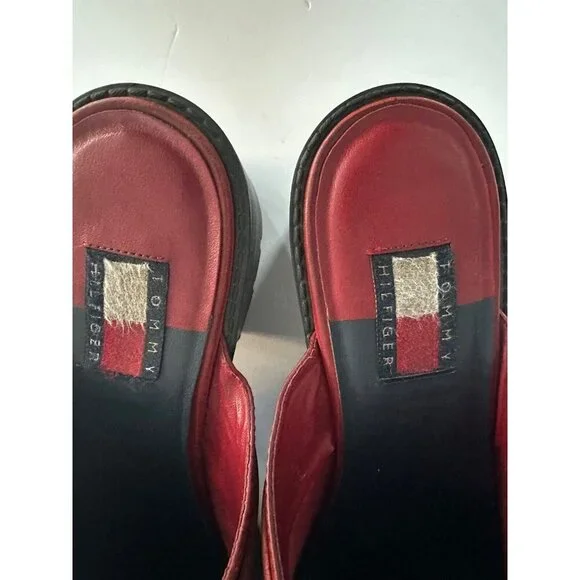 Vtg Y2K 90’s Tommy Hilfiger Slip On Chunky Leather‎ Mules Womens 11M Bejeweled